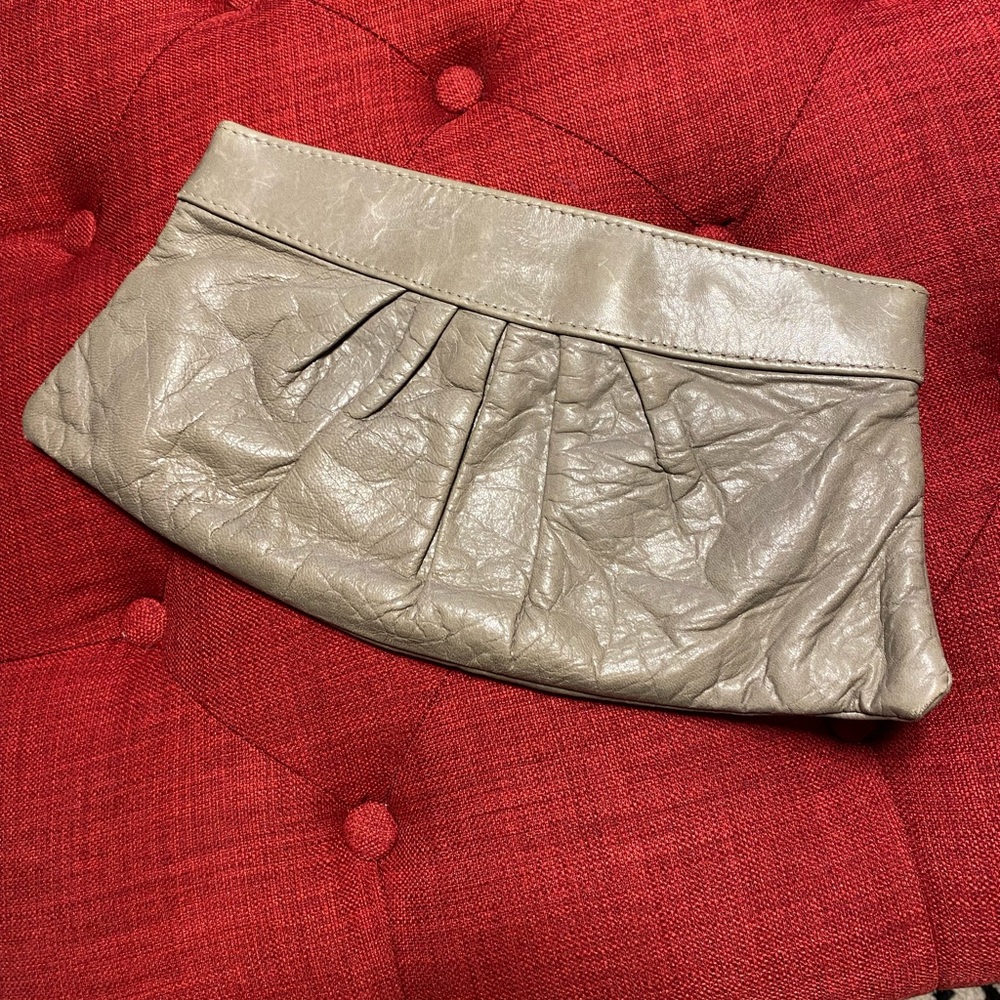 Lauren Merkin leather clutch, very soft neutral color